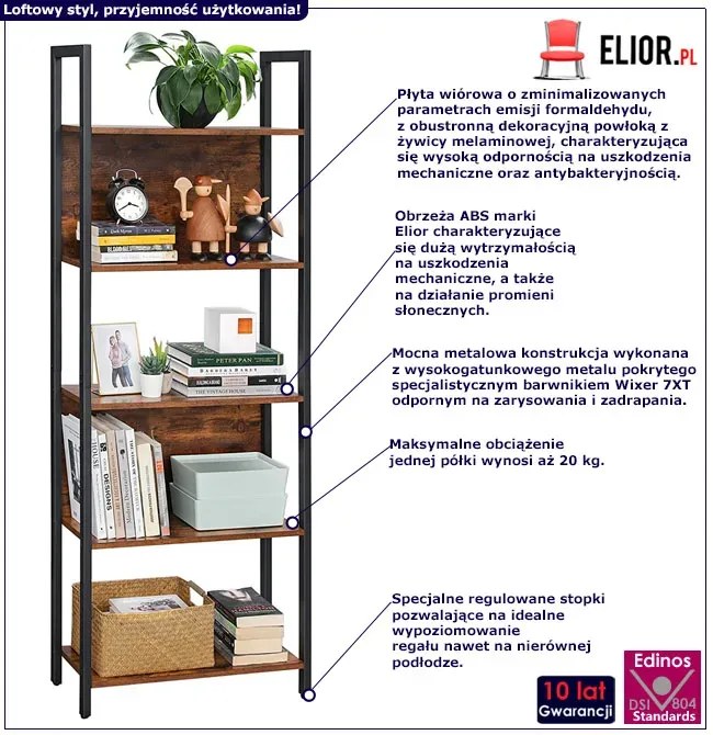 Loftowy regał metalowy salonu - Helior 4X
