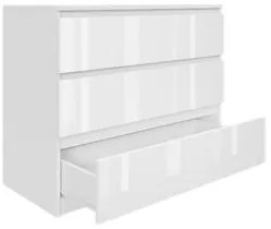 Komoda BASIC 3 szuflady – Biały połysk | 90x75x40 cm