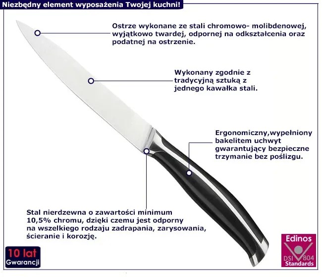 Nóż kuchenny ze stali nierdzewnej 24 cm A1-G34