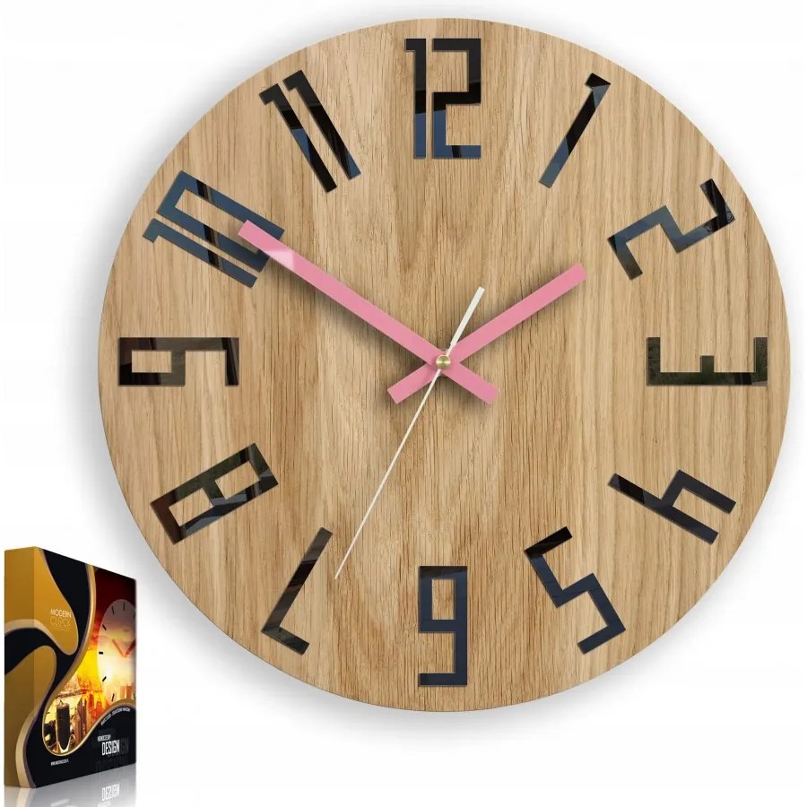 Zegar na ścianę nowoczesny drewniany z dużymi cyframi okrągły cichy loft