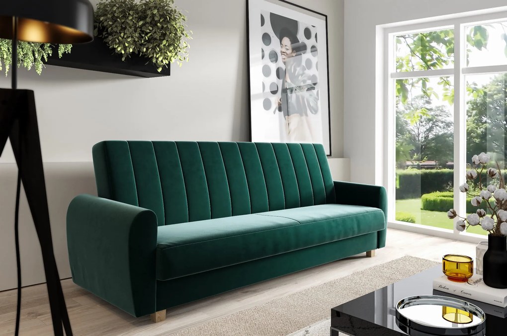 Wersalka tapicerowana BEYA 215x95 cm zielona z funkcją spania z pojemnikiem nowoczesna