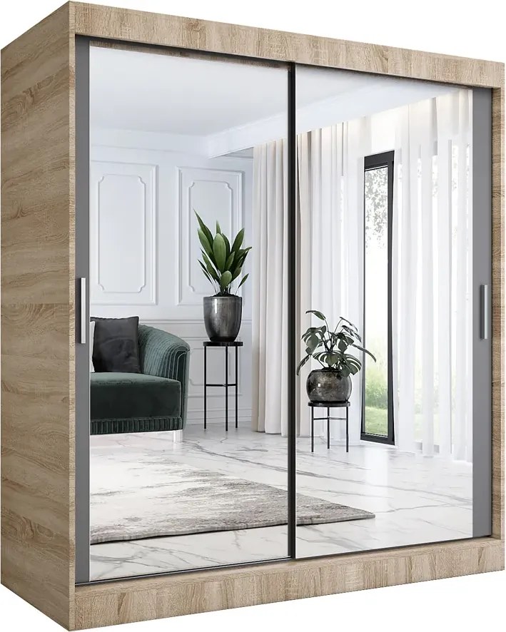 Szafa przesuwna z lustrem 180 cm dąb sonoma + antracyt H7-B57