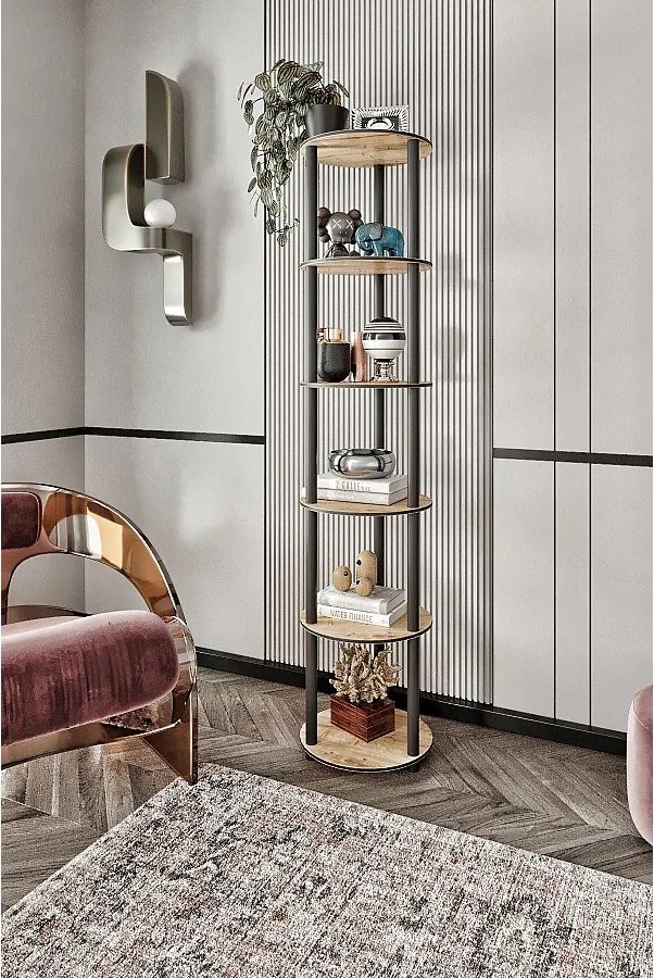 Dębowa półka okrągła 6-poziomowa – elegancki pionowy design