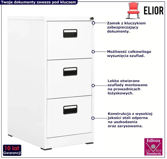 Biały stalowy kontenerek do biura na klucz L5-G98