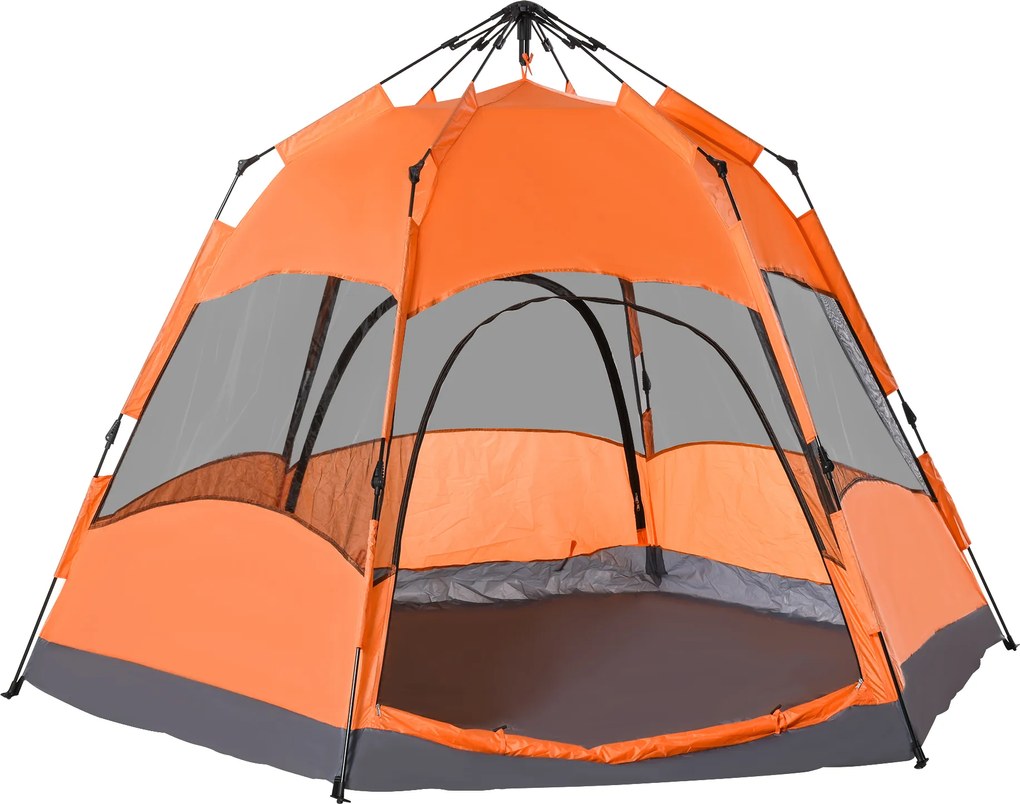 Namiot wodoodporny Campingowy 275x275 cm dla rodziny - Quick-Up, podwójna ściana, outdoor, z torbą i moskitierą Pomarańczowy Niebieski | Aosom PL