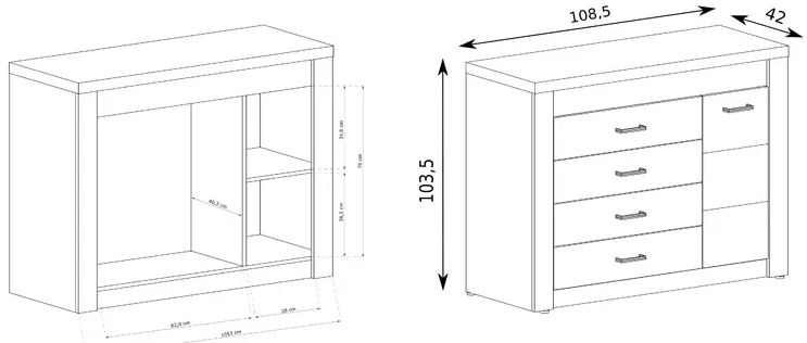 Komoda do salonu kraft biały - Filin 17X