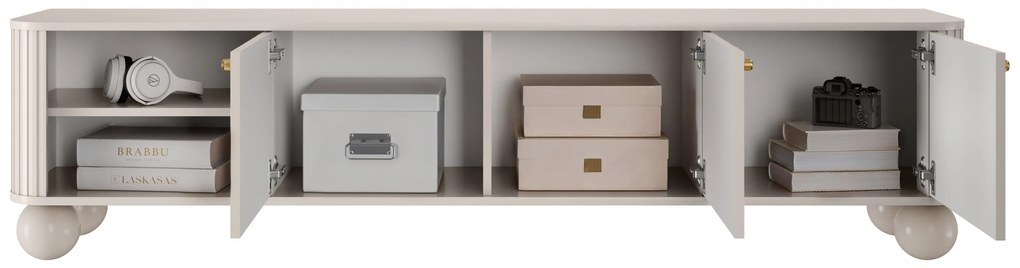 Szafka RTV Vesper 187 cm trzydrzwiowa - kaszmir / złote uchwyty / nogi kule