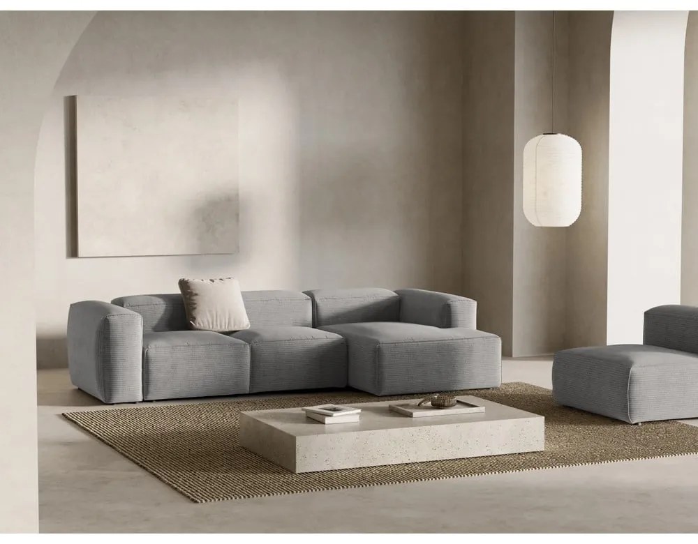 Jasnoszary sztruksowy narożnik (prawostronny/z szezlongiem) Bergamo – Cosmopolitan Design