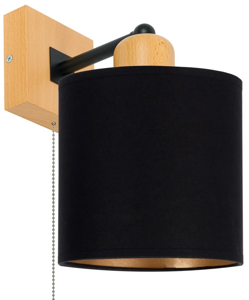 Czarny kinkiet LED CL-SHWD-SC10x10BU-SC jednopunktowy z litego drewna