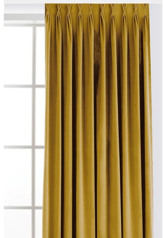 Musztardowa aksamitna zasłona częściowo zaciemniająca (dimout) 140x270 cm Velto – Filumi