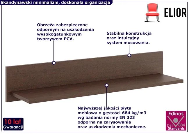 Minimalistyczna półka ścienna w kolorze wenge - Zena