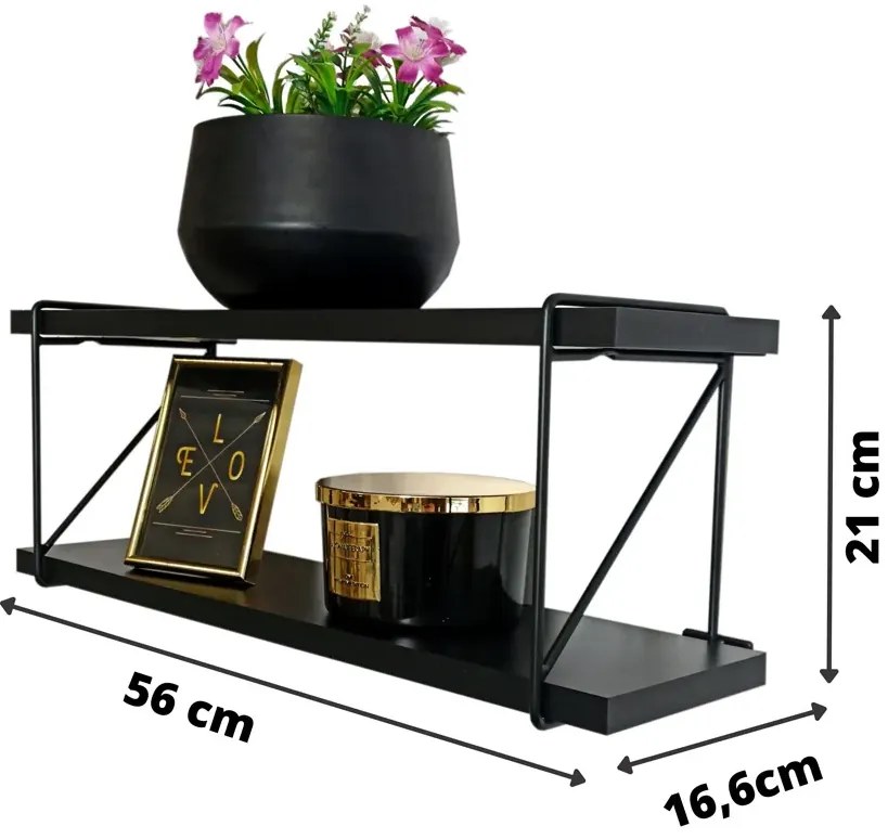 Podwójna czarna półka ścienna w stylu loft L2-L41