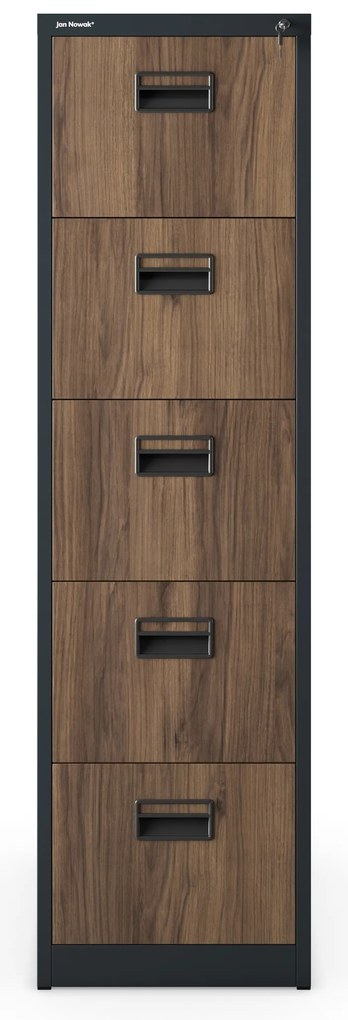 Metalowa szafa kartotekowa SARA V5, 460 x 1630 x 620 mm, Eco Design: antracytowa/ orzech