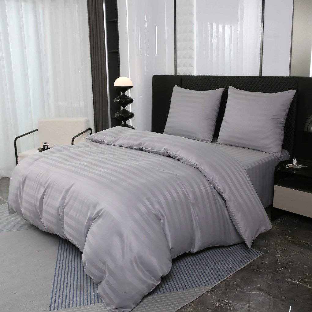 PrzytulneMieszkanie.pl PrzytulneMieszkanie.pl Hotelowa pościel z mikrowłókna JASMINE jasnoszara - pasek 2 cm, hotelowa kieszeń Rozmiar pościeli: 2 szt 70 x 90 cm | 200 x 220 cm