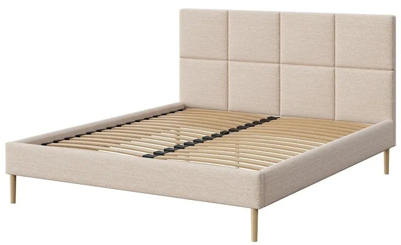 Kremowe tapicerowane łóżko dwuosobowe ze stelażem 140x200 cm Alano – MESONICA