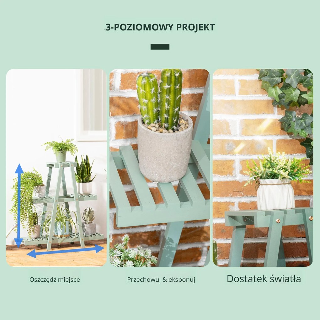 Stojak na rośliny Outsunny z 3 poziomami, na 6 doniczek, odporny na warunki atmosferyczne, 76 cm x 26 cm x 76 cm, Jasnozielony