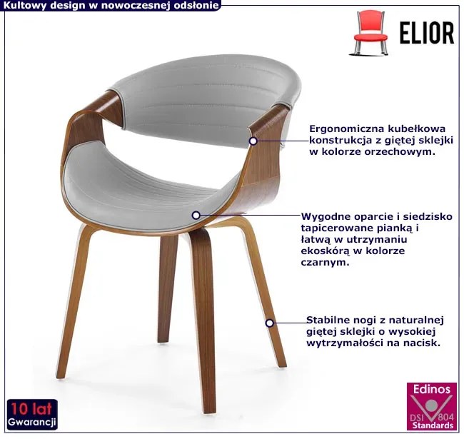 Kubełkowe krzesło w stylu retro orzech + popielaty - Saro