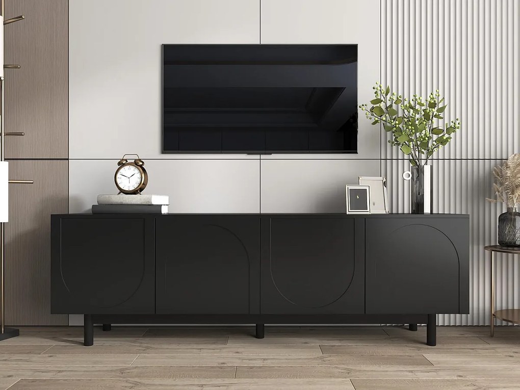 Nowoczesna szafka RTV - z regulowanymi półkami - z płyt wiórowych - Czarna