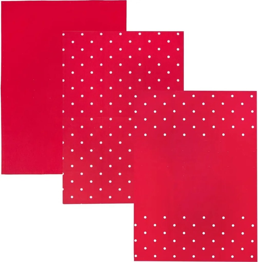 Ścierka kuchenna Kropka czerwony, 50 x 70 cm, zestaw 3 szt.