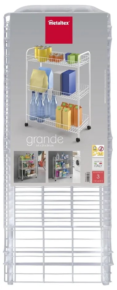3-poziomowy regał łazienkowy na kółkach Metaltex Laundry, 31x84 cm