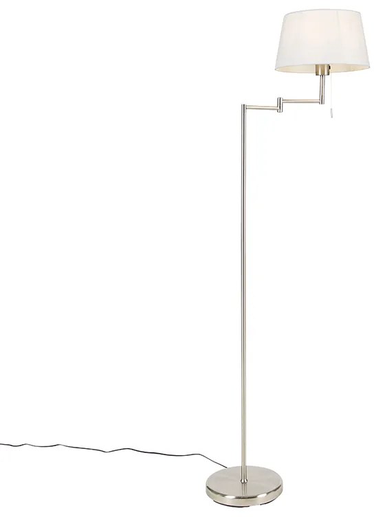 Klasyczna lampa stojąca stalowa z białym regulowanym kloszem - Ladas