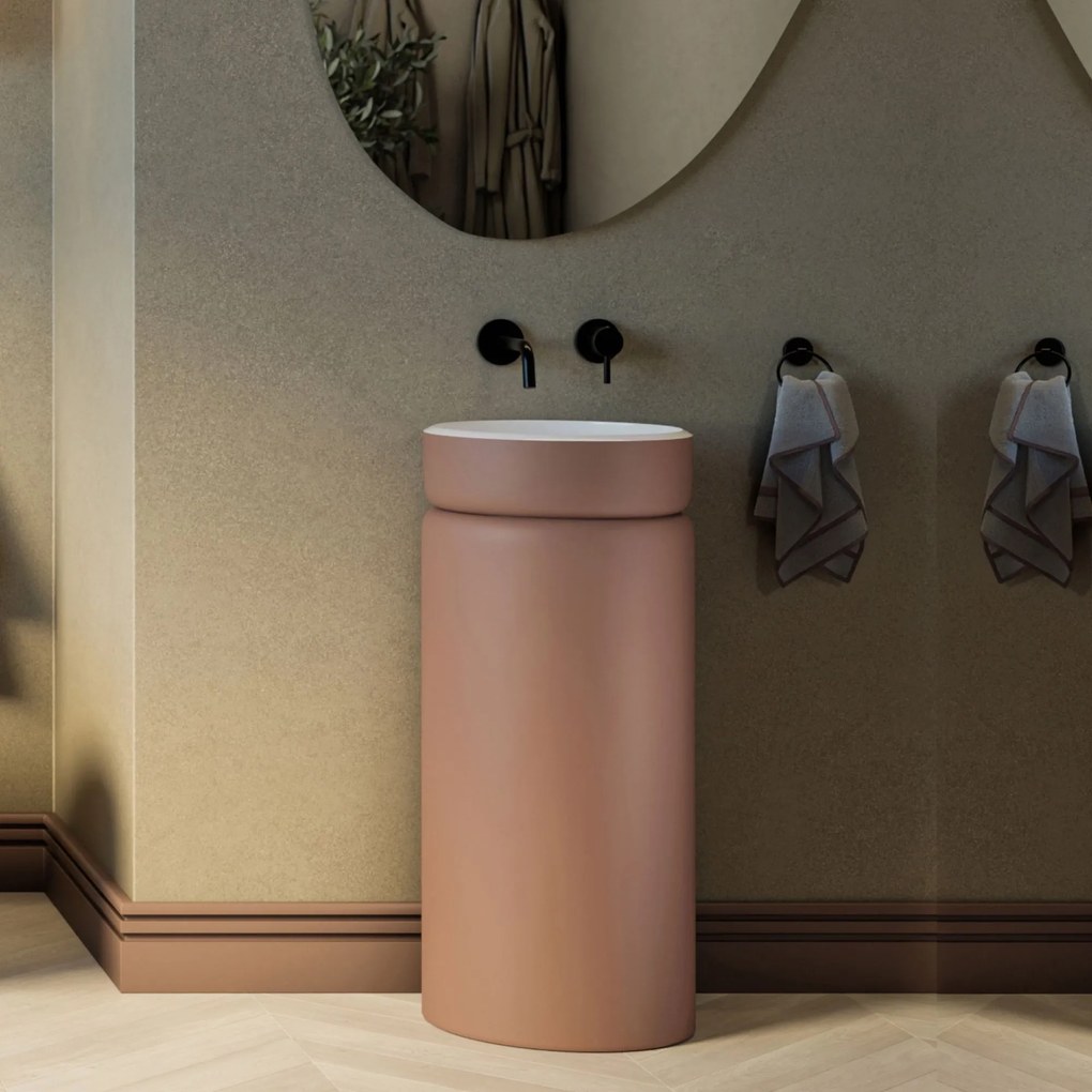 Umywalka z konglomeratu wolnostojąca okrągła 85 x 40 cm RONA Mocha Mousse matt / połysk bez przelewu : Wykończenie - matowe