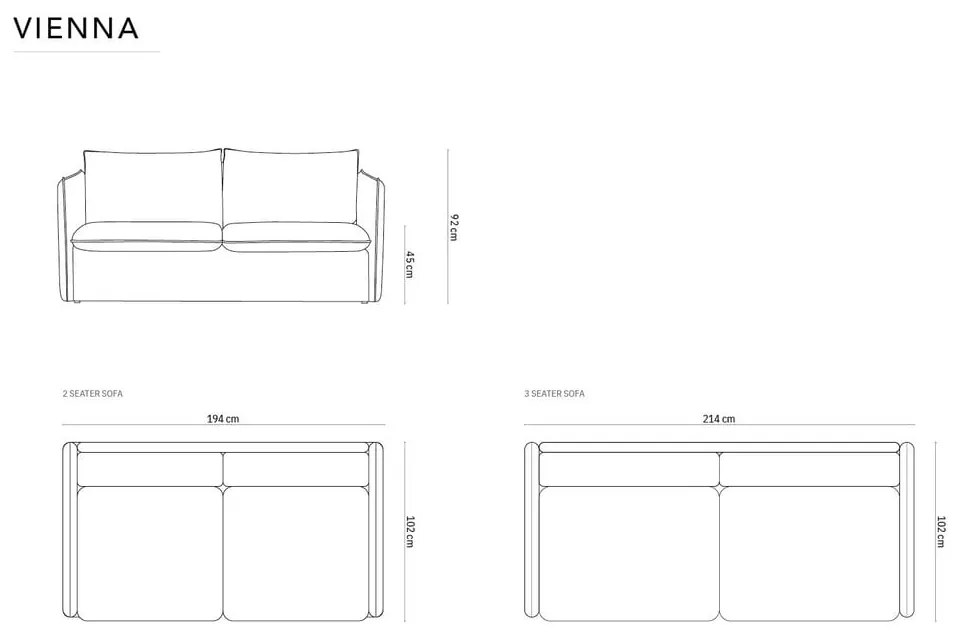 Beżowa aksamitna rozkładana sofa 214 cm Vienna – Cosmopolitan Design