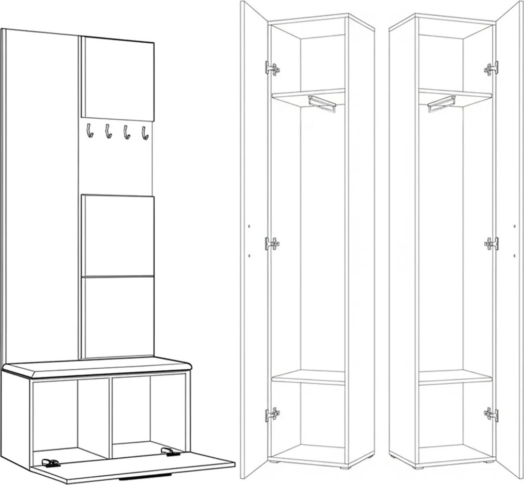 Masseno Garderoba MODULO 160,6/204/40 cm do Przedpokoju Nowoczesna Dąb Artisan