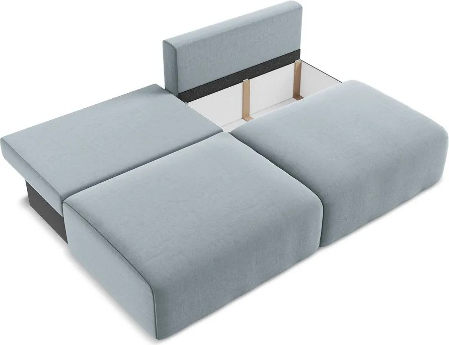 Niebieska aksamitna rozkładana sofa ze schowkiem 216 cm Kalena – Makamii