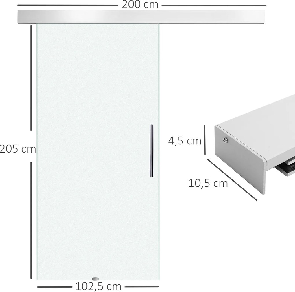 HOMCOM Drzwi Przesuwne Szklane do Pokoju Satynowane z Uchwytem Drążkowym 2050x1025mm | Aosom PL