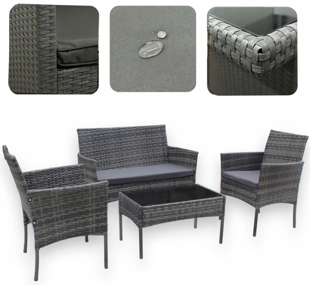 Zestaw mebli ogrodowych - sofa fotele i stolik Natal 010 szary