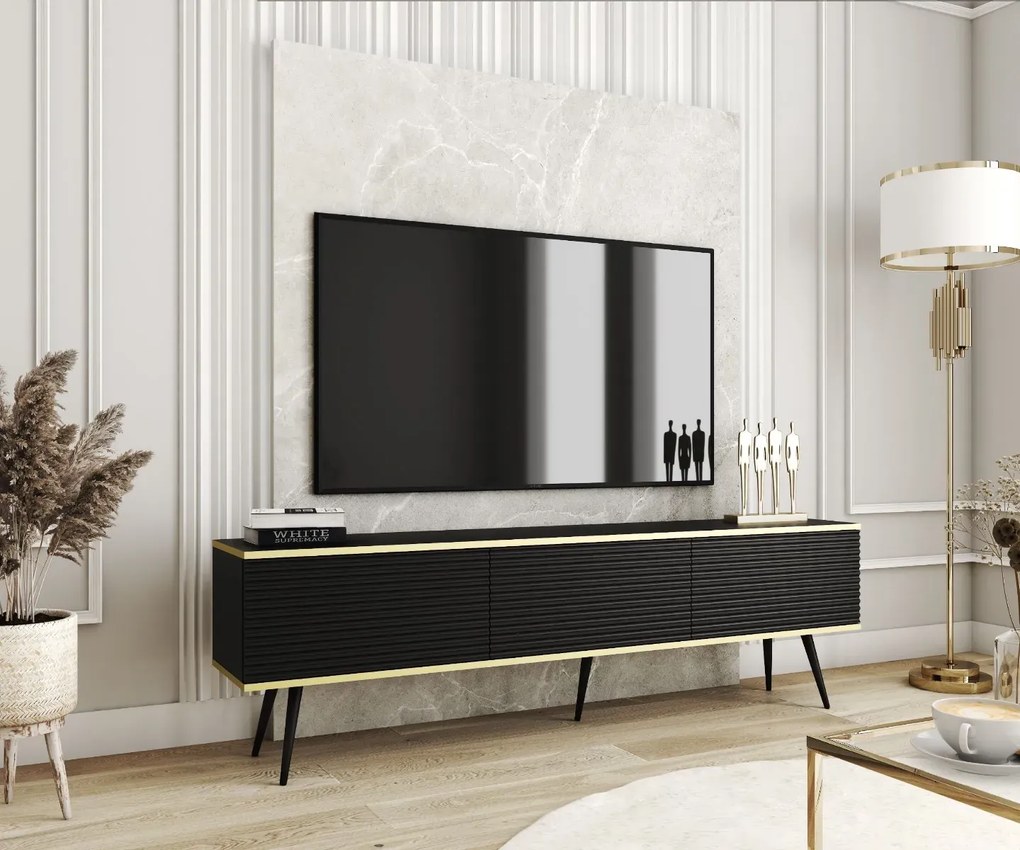 Szafka RTV KARL 3D 175cm wisząca/stojąca czarny mat PIASKI Meble