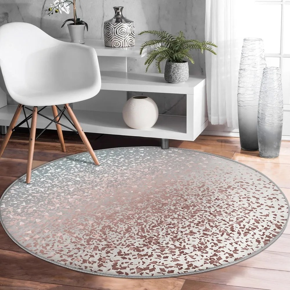 Szaro-miedziany okrągły dywan odpowiedni do prania i robotów sprzątających ø 100 cm Comfort – Mila Home