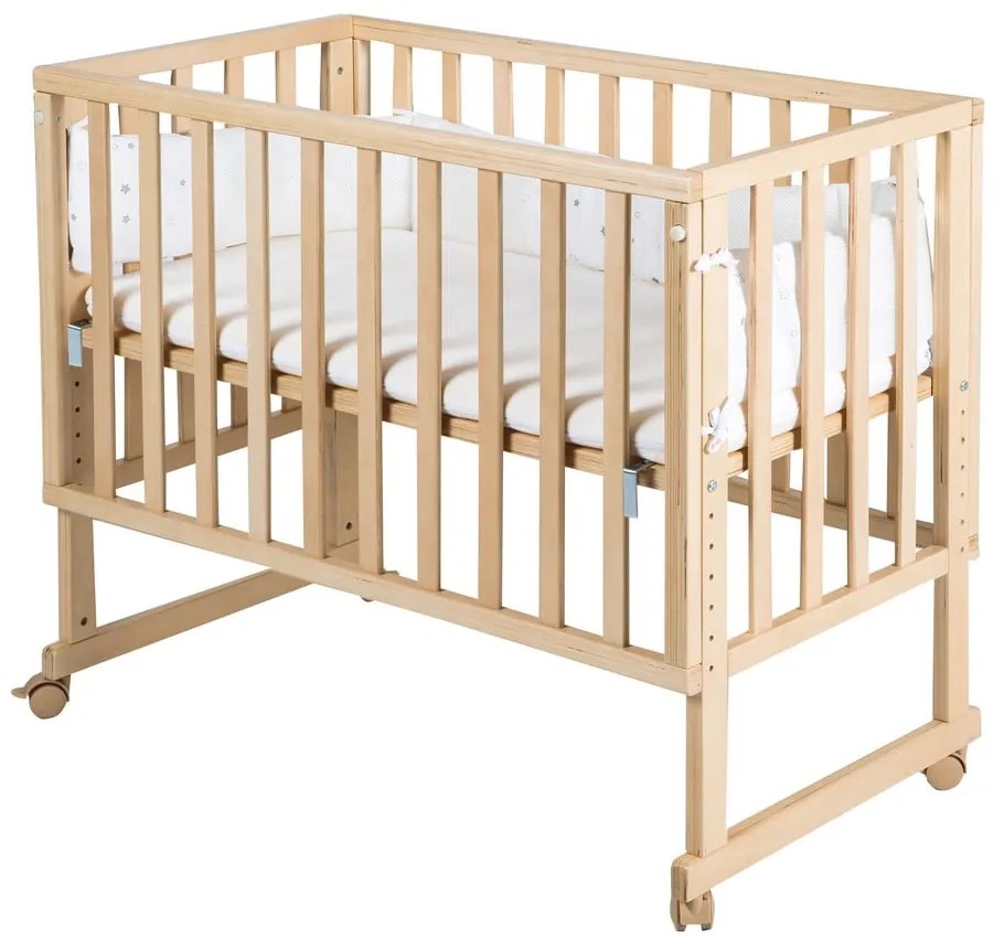 Łóżeczko na kółkach 90x45 cm w naturalnym kolorze Star Magic – Roba