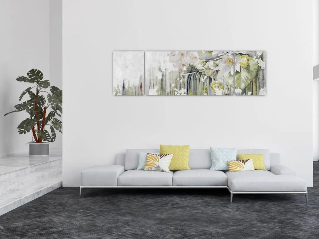 Obraz - Białe kwiaty, vintage (170x50 cm)