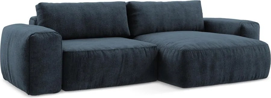 Ciemnoniebieski rozkładany narożnik z tkaniny szenilowej (prawostronny/z szezlongiem) Kuki – Makamii