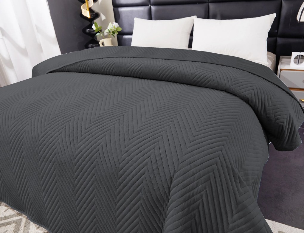 Ciemnoszary aksamitny narzuta na łóżko ARROW VELVET Rozmiar: 170 x 210 cm
