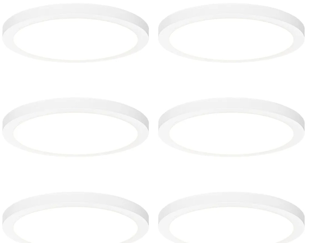 Zestaw 6 reflektorów wpuszczanych lub natynkowych biały 30 cm z LED z 3-stopniową regulacją barwy światła - Trans