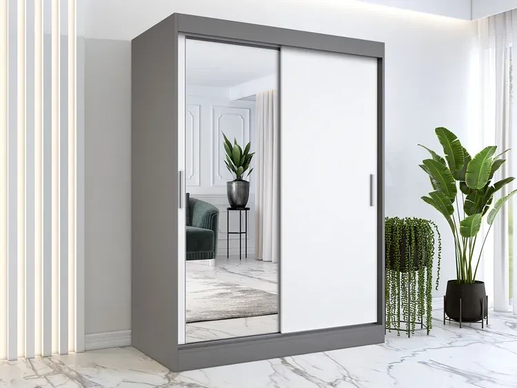 Szafa 150x200 przesuwna z lustrem antracyt + biały - Seko 4X