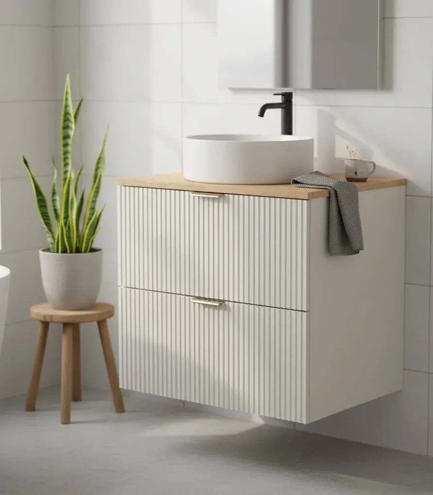 Ryflowana szafka pod umywalkę z blatem czarny + orzech K2-P96