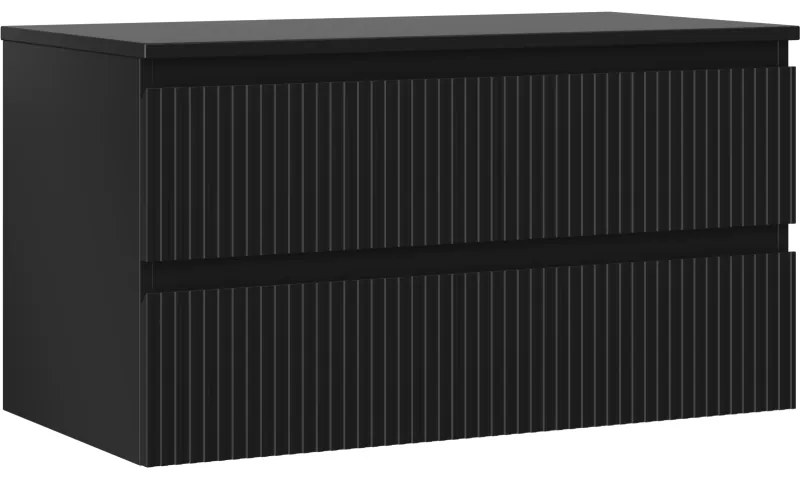 Mexen Rivel szafka łazienkowa podumywalkowa 90 cm z blatem, 2 szuflady, ryflowana , czarna mat - 91A20-09047-2-BFFC71
