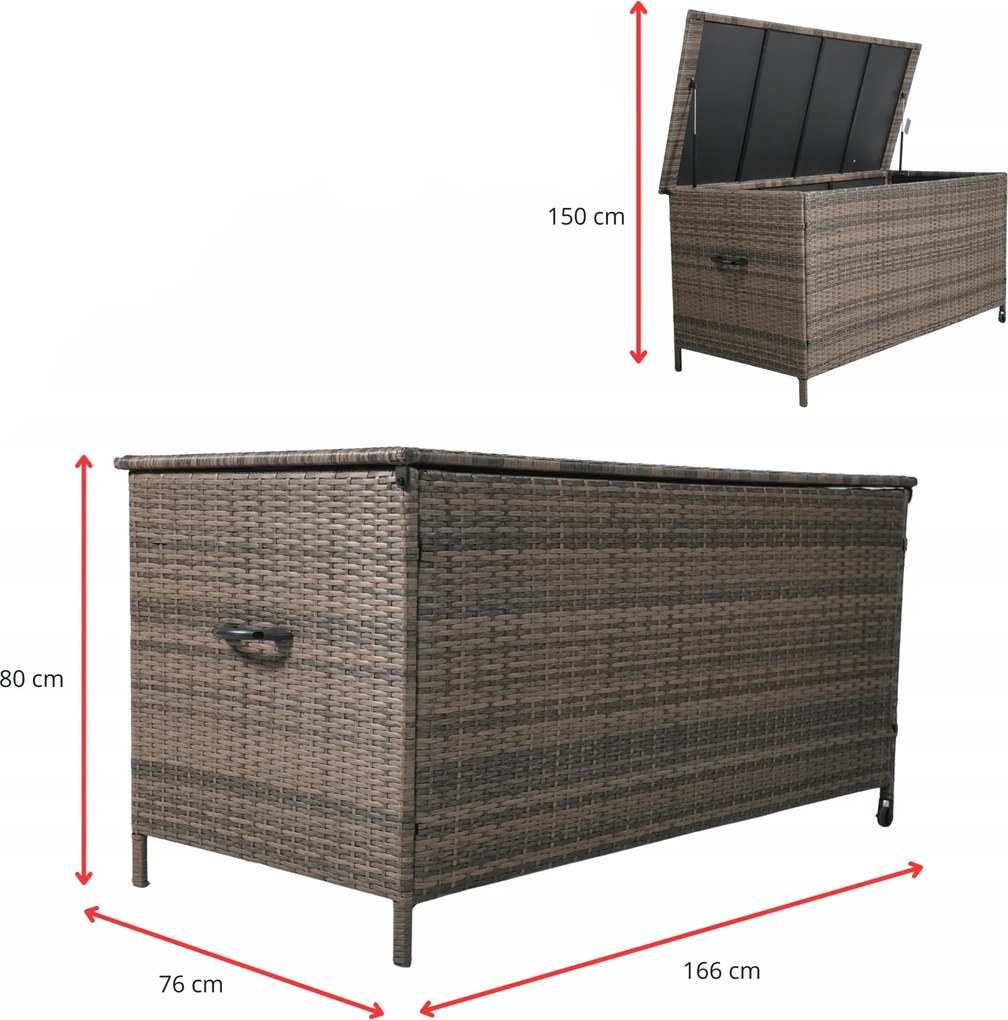 Skrzynia ogrodowa z technorattanu XL-SD-XL, 166x76x80 cm, kolor brązowy