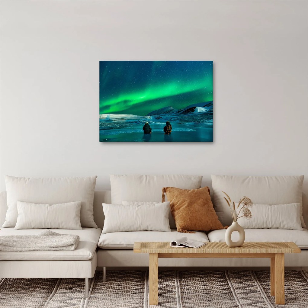 Obraz ludzi w pobliżu zorzy polarnej (70x50 cm)
