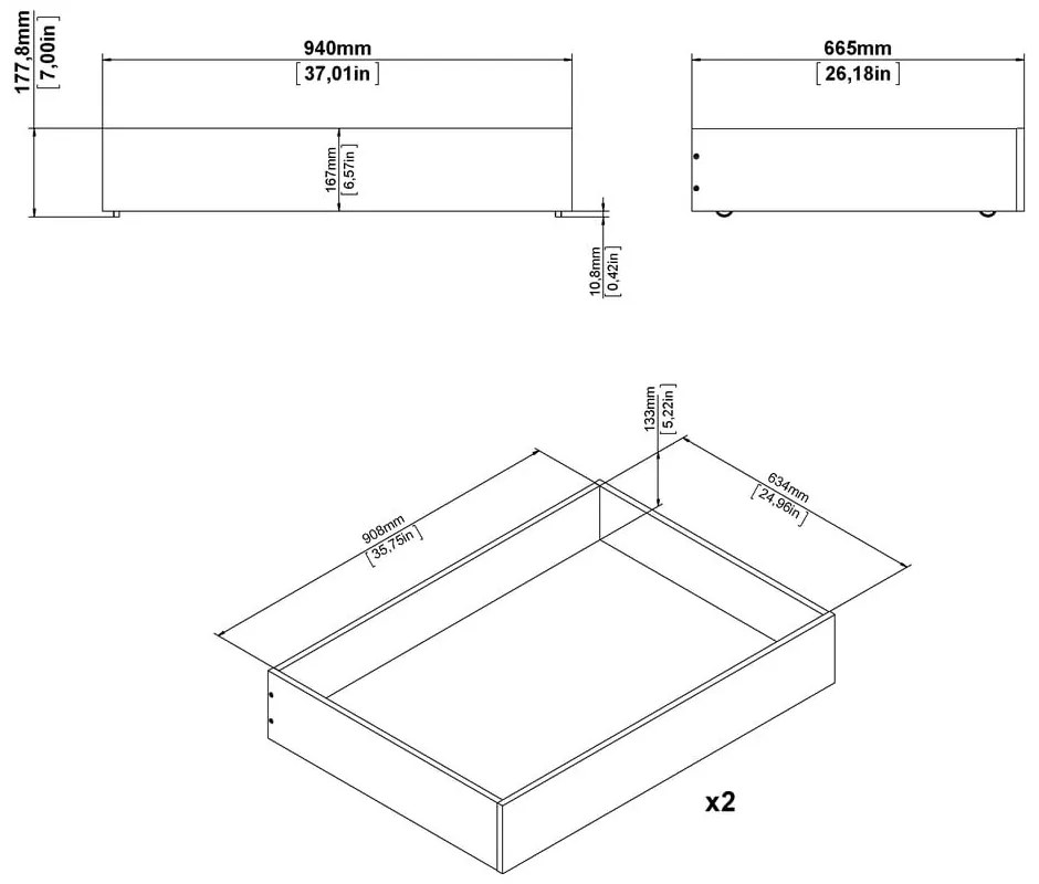 Czarne szuflady pod łóżko zestaw 2 szt. 90x190/140x190 cm Naia – Tvilum