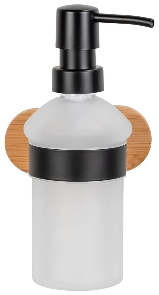 Czarno-naturalny samoprzylepny szklany dozownik do mydła 300 ml Orea Bamboo – Wenko