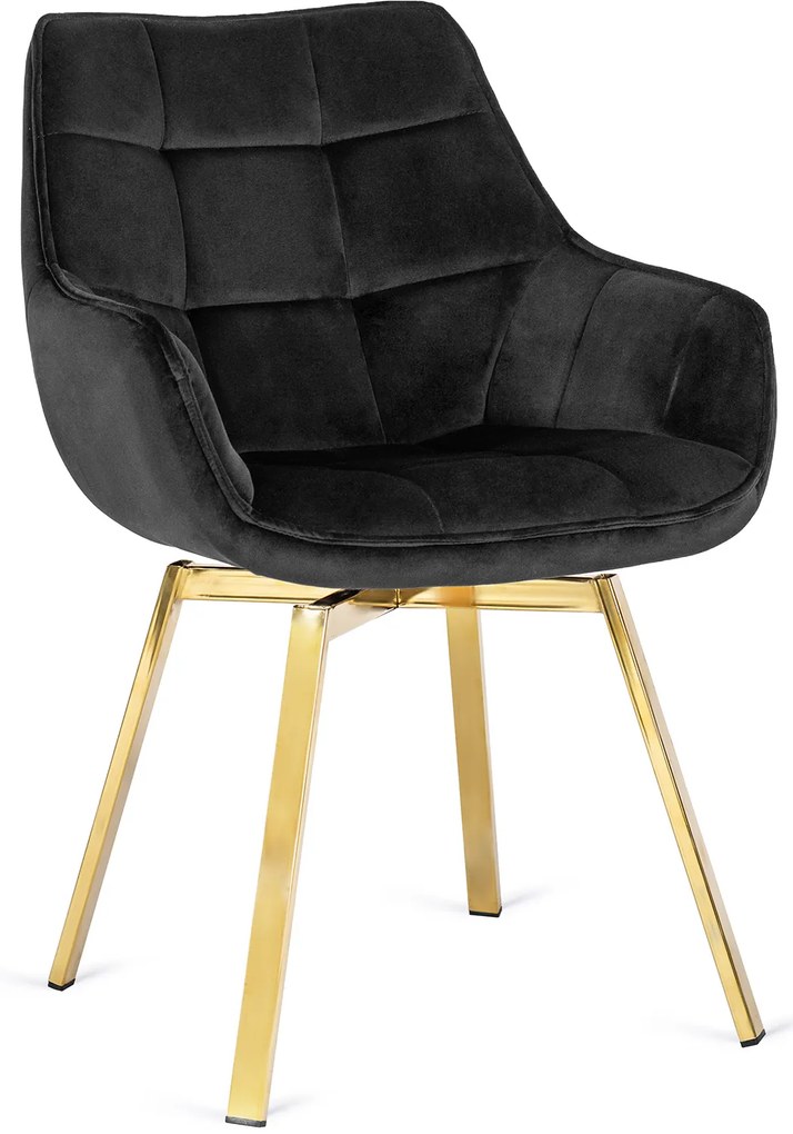 Krzesło Tapicerowane Obrotowe do Salonu MIA Czarne Welurowe Nowoczesne Glamour