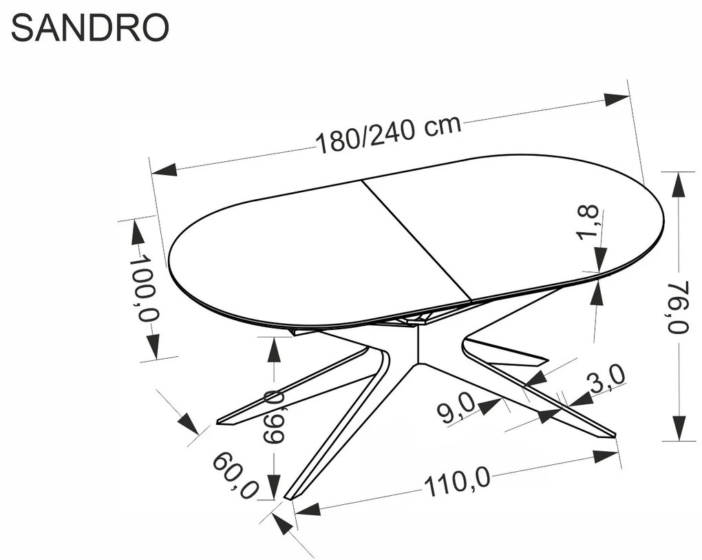 Stół do Jadalni rozkładany MDF czarny 180-240/100/76 cm SANDRO
