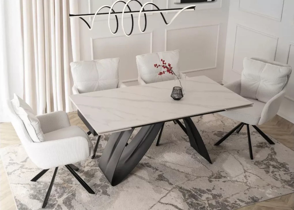 Stół Finezal rozkładany z ceramicznym blatem – nowoczesny stół do salonu i jadalni, 160–220 cm