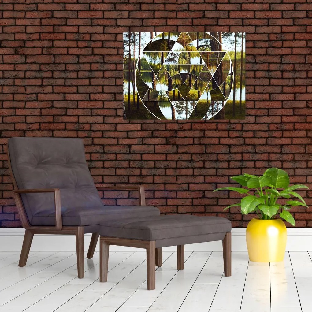 Obraz - Geometryczny kolaż na tle nordyckich lasów (70x50 cm)