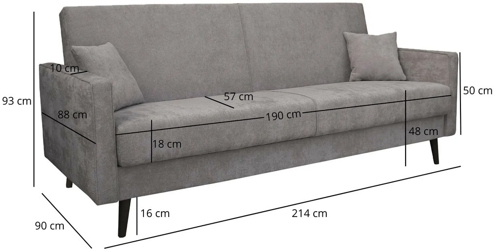 Szara kanapa rozkładana na nóżkach P3-Z95